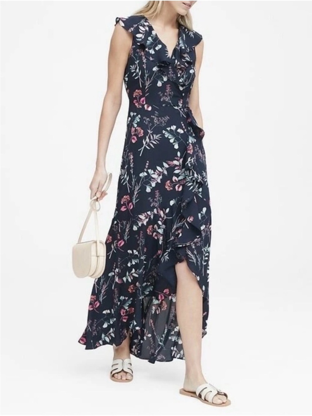 Banana Republic Navy Floral Maxi Dress, Sz 8